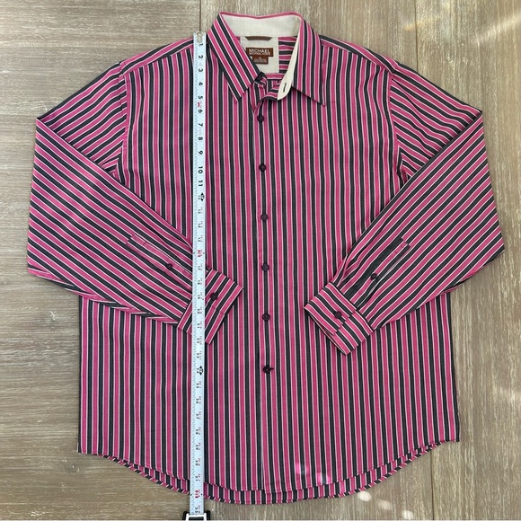 Michael Kors Men’s Striped Button Down Shirt Pink Grey White Cotton XL - Picture 7 of 8